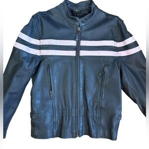 Women’s VINTAGE LEATHER Moto RACING Strip BLACK PINK Jacket L